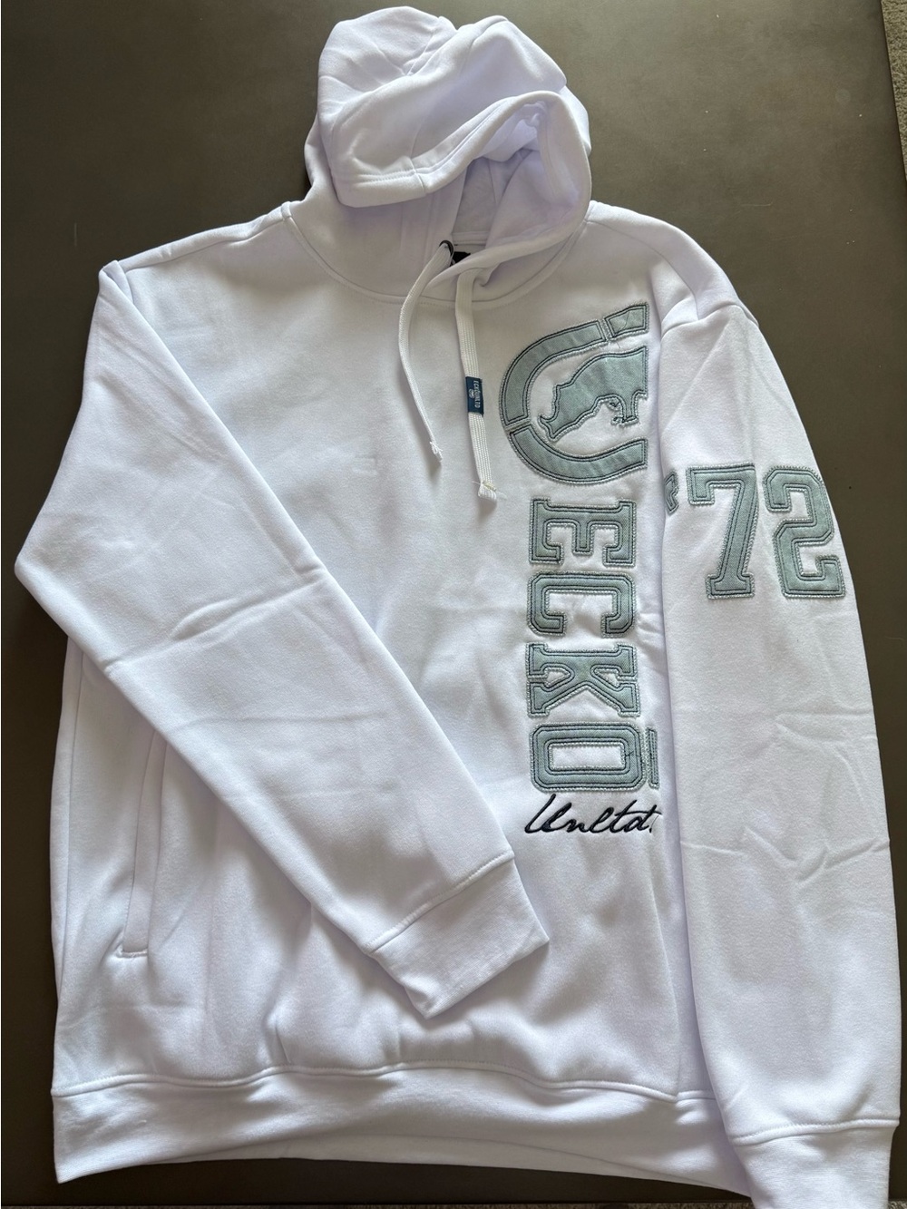 Ecko Unlimited Men’s XL White Hooded Pullover with Vertical Logo